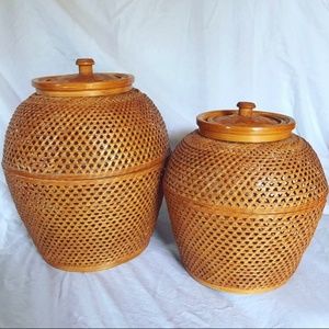 ❌SOLD❌ Vintage Bohemian Wicker Nesting Basket Pots